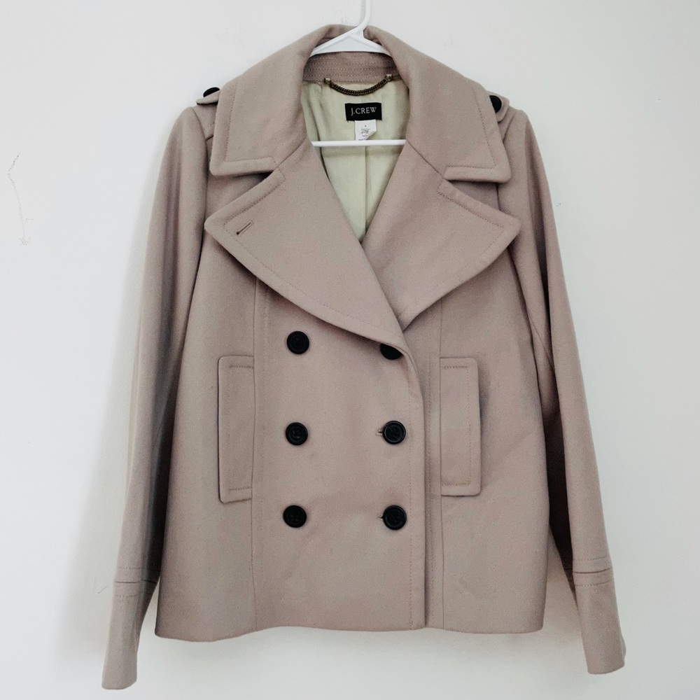 J. CREW 100% Wool Coat Tan Peacoat Size 8